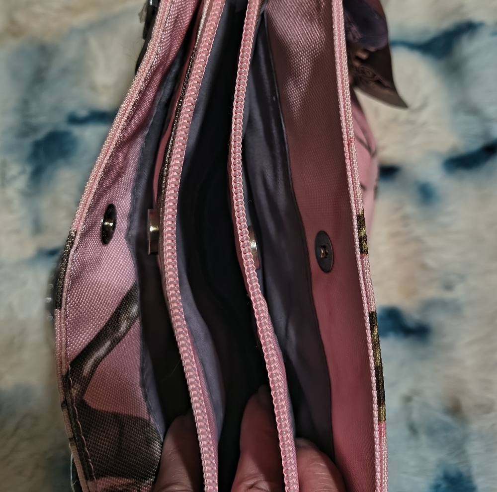 Realtree Pink Camouflage Crossbody Bag with Brown Buckle Accents - Picture 12 of 15